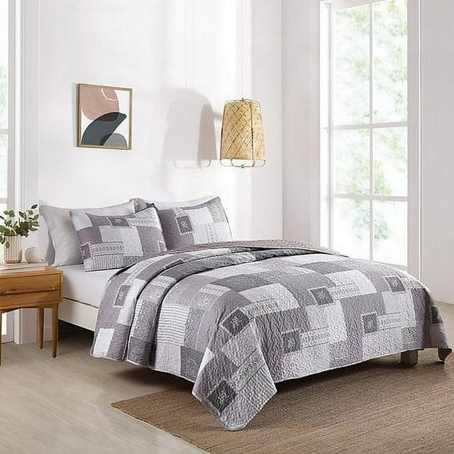 3Piece Queen Quilt Set for All Season Lightweight Soft and comfortable Bed Coverlet (90x90