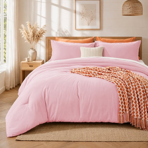 3-Piece Queen Size Comforter Set, All Season Ultra Soft Down Alternative Bedding, Lightweight Bed Set with 2 Pillow Shams, Pink