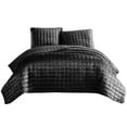 thumbnail image 1 of 3 Piece Queen Size Coverlet Set with Stitched Square Pattern, Dark Gray - Saltoro Sherpi, 1 of 5