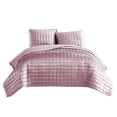 thumbnail image 1 of 3 Piece Queen Size Coverlet Set with Stitched Square Pattern, Pink - Saltoro Sherpi, 1 of 5