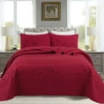 3Piece Queen Size Embroidered Burgundy/Red Quilt Set Lightweight