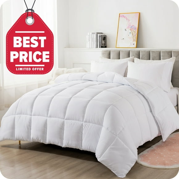 3-Piece Queen Size Hotelier Essential Down Alternative White Comforter Set (Comforter + Pillow Cases) - Ultra Soft, Hypoallergenic, All-Season Bedding by KINMEROOM