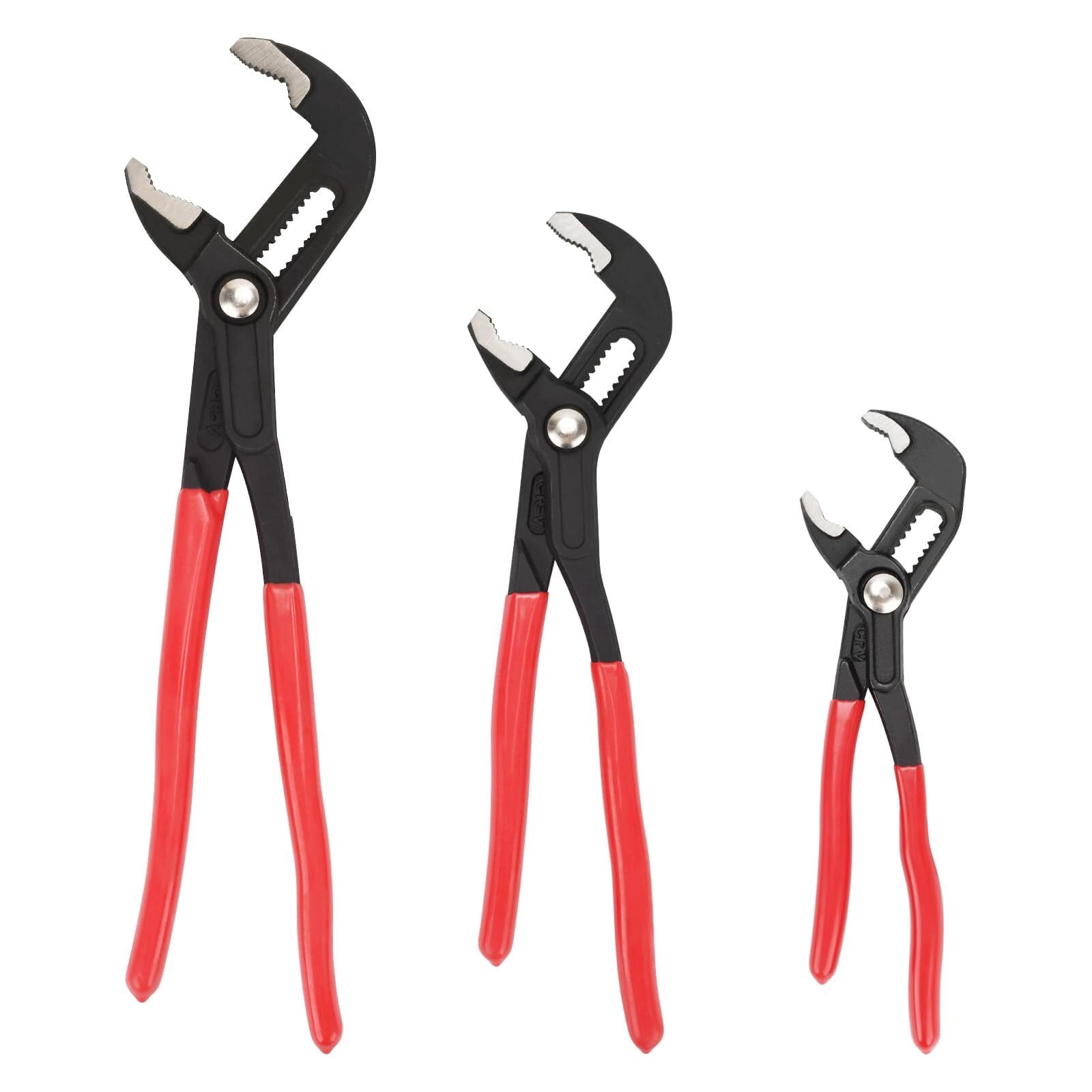 3-Piece Quick Adjust Groove Joint Pliers Set - 7in, 10in & 12in Water Pump Pliers with Red Grips - Fast Adjustable V-Jaw Tongue and Groove Pliers for Plumbing, DIY, and General Use