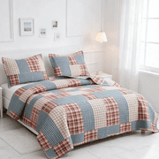 Smuge 3 Piece King Size Reversible Check Plaid Patchwork Quilt Set, Lightweight Soft Microfiber Coverlet Bedspread,Rust Teal Tartan
