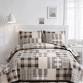 thumbnail image 1 of Smuge 3 Piece Full/Queen Size Reversible Check Plaid Patchwork Quilt Set, Lightweight Soft Microfiber Coverlet Bedspread,Grey Beige, 1 of 11