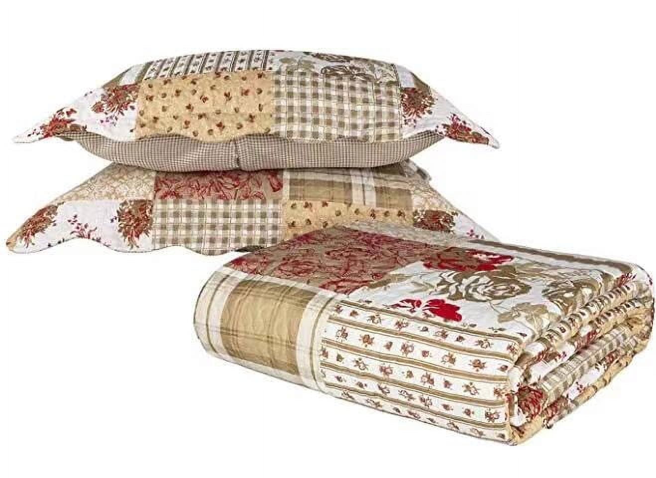 3-Piece Quilt Set, Soft Bedspread - Floral Patchwork Coverlet Double-Sided Stitching (Queen)
