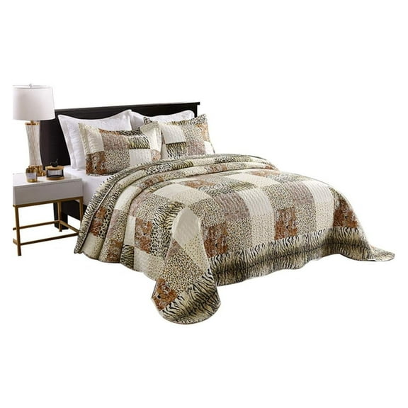 3 Piece Quilted Bedspread Leopard Print Quilt Quilt Set Bedding Throw Blanket Coverlet Animal Print Bedspread Ensemble Cheetah King Oversize(Cal King) California King