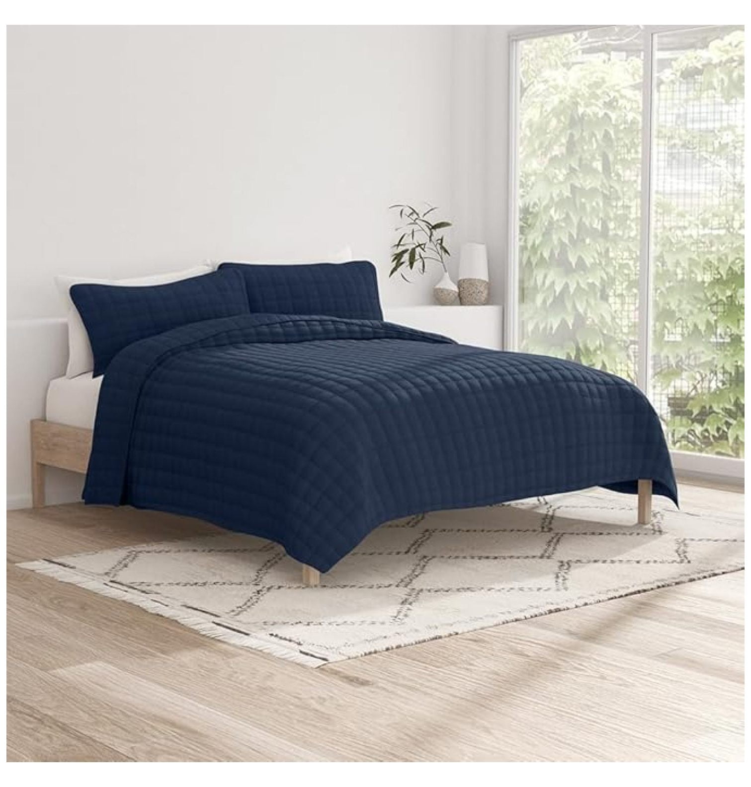 3-Piece Quilted Coverlet Set - Square Stitch Design - Microfiber ...