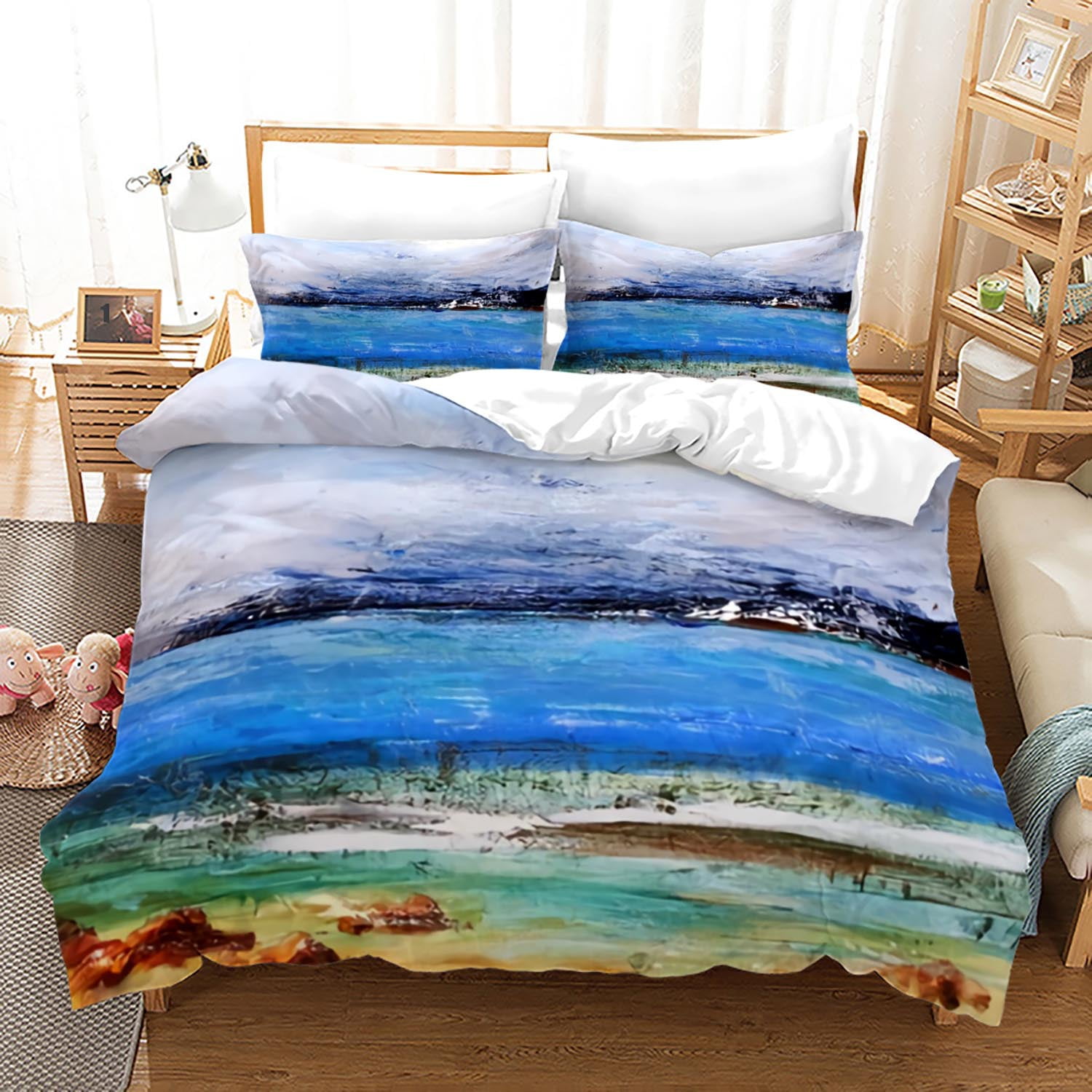 3 Piece Quilts King Size Ocean Theme Duvet Cover Sets,Lightweight
