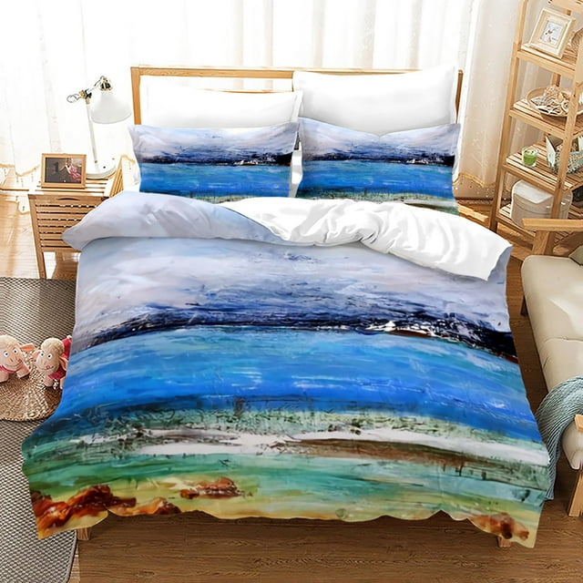3 Piece Quilts King Size Ocean Theme Duvet Cover Sets,Lightweight Coastal Beach Bedding Seashell