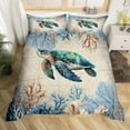 3 Piece Quilts King Size Ocean Theme Duvet Cover Sets,Lightweight Coastal Beach Bedding Seashell