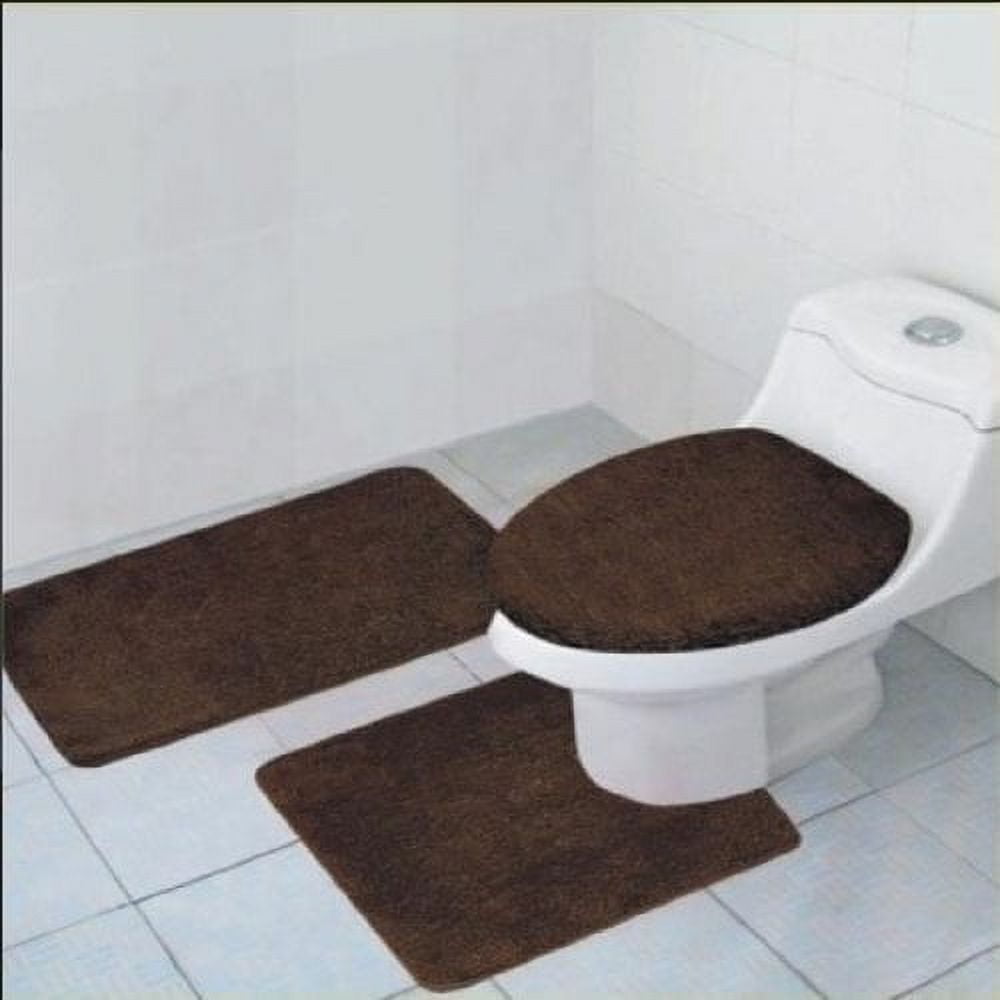 Brown Bath Set 3 Piece Anti-Slip Patchwork Bathroom Mat, Large Contour Mat  & Toilet Seat Lid Cover - Bed Bath & Beyond - 39072334