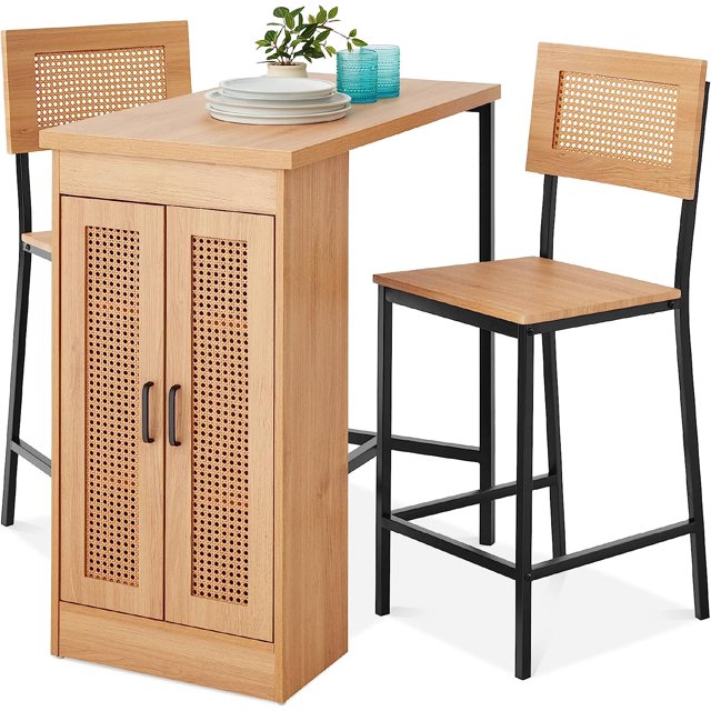 3Piece Rattan Dining Set Counter Height Dining for Kitchen for 2