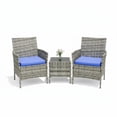 thumbnail image 1 of 3-Piece Rattan Patio Bistro Set, All-Weather PE Rattan Furniture with 2 Chairs & Coffee Table, Soft Cushions, Weather-Resistant for Balcony, Backyard, Porch, 1 of 7