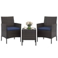 thumbnail image 1 of 3-Piece Rattan Patio Bistro Set, All-Weather PE Rattan Furniture with 2 Chairs & Coffee Table, Soft Cushions, Weather-Resistant for Balcony, Backyard, Porch, 1 of 9