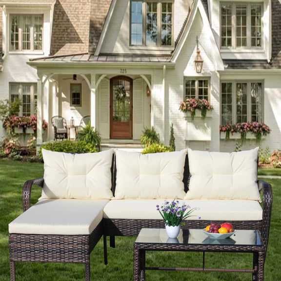 3 Piece Rattan Patio Set with Cushions / Create a Cozy Outdoor Space