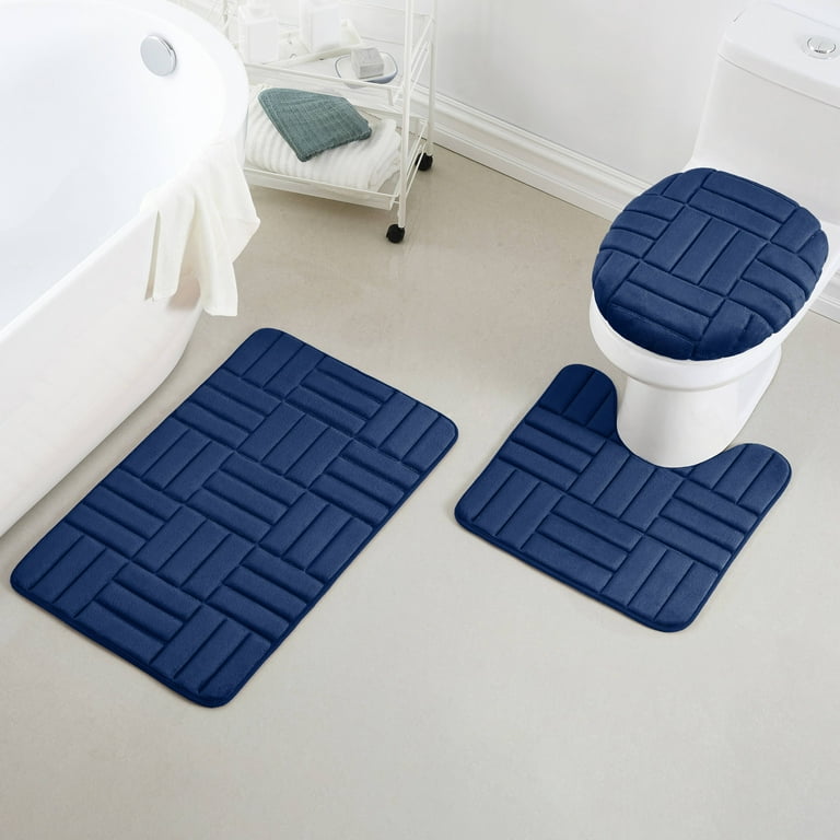 Bathroom Rugs Sets 3, Bathroom Rugs Non Slip Rectangular Color Variant  Memory Foam Bathroom Rug Set Non-Slip Backing, Dark Green