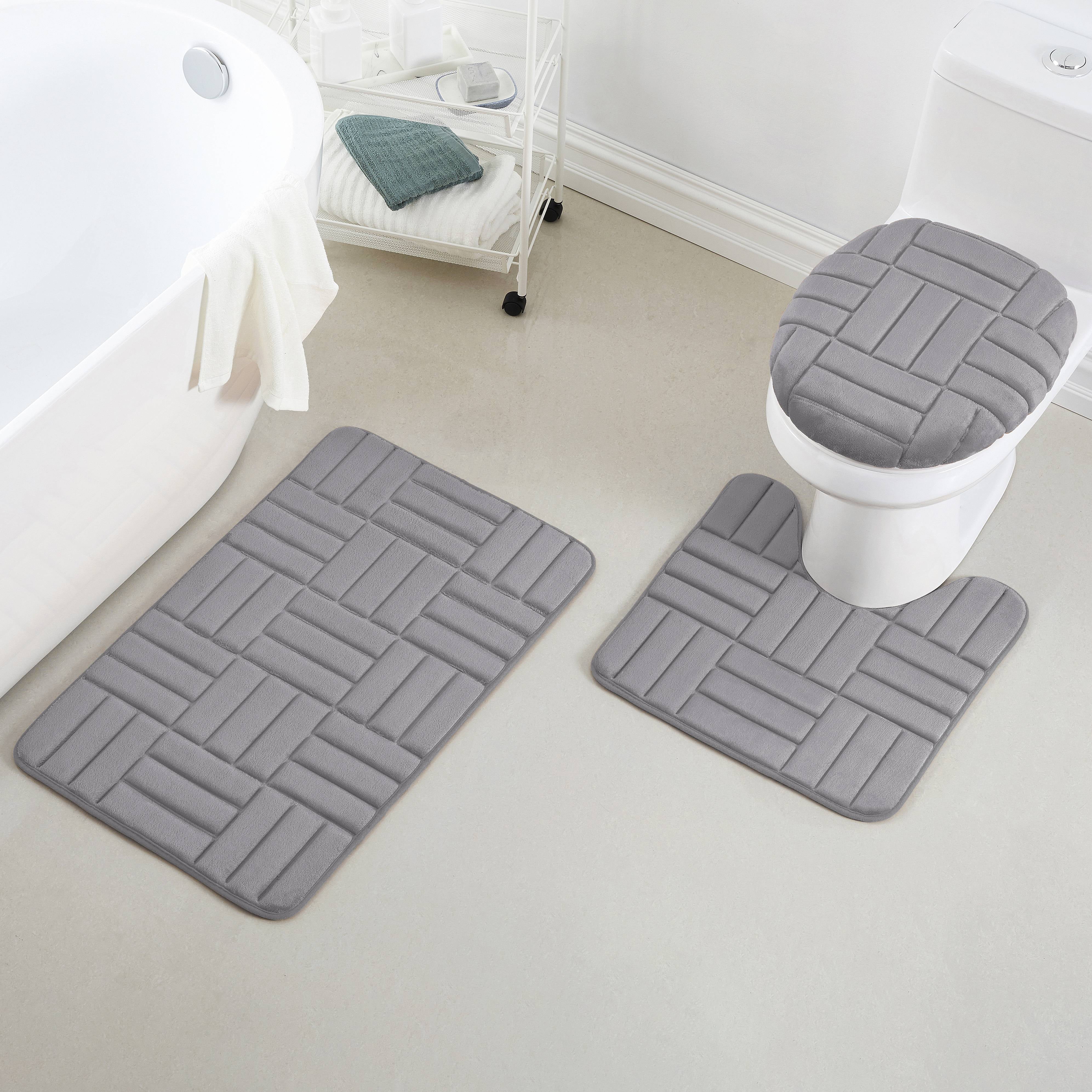 Complete 3 Piece Aqua Rock Memory Foam Bathroom Non Slip Kit Set