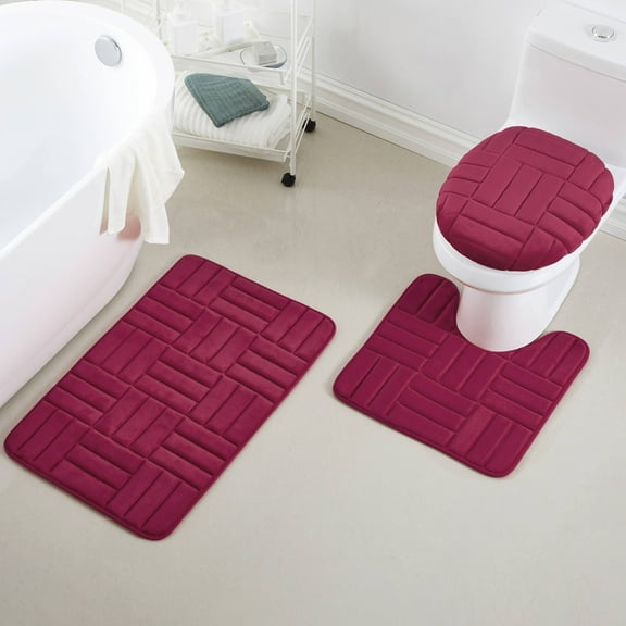 3 Piece Rectangular Color Variant Memory Foam Bathroom Rug Set Non-Slip PVC Backing