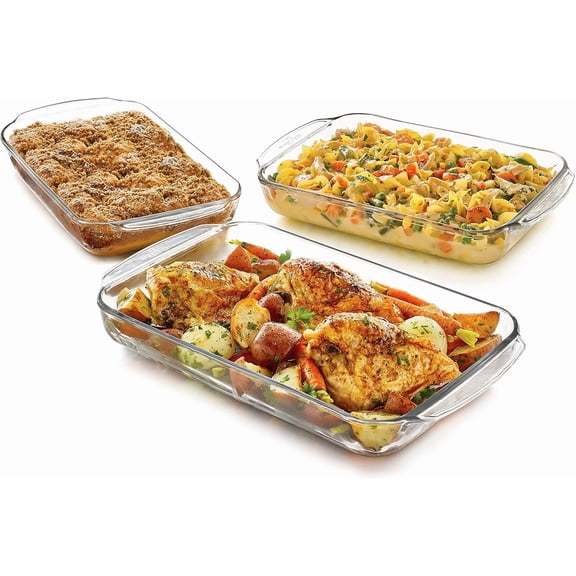 3-Piece Rectangular Glass Casserole Baking Dish Set, Clear, 2 Qt, 2.7 Qt, 3.4 Qt, Stackable, Dishwasher Safe Bestseling