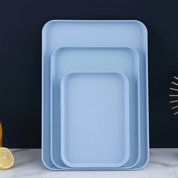3-Piece Rectangular Serving Tray Set | Large, Medium & Small Plastic Household Platters for Snacks, Tea Cups & Dinner Plates