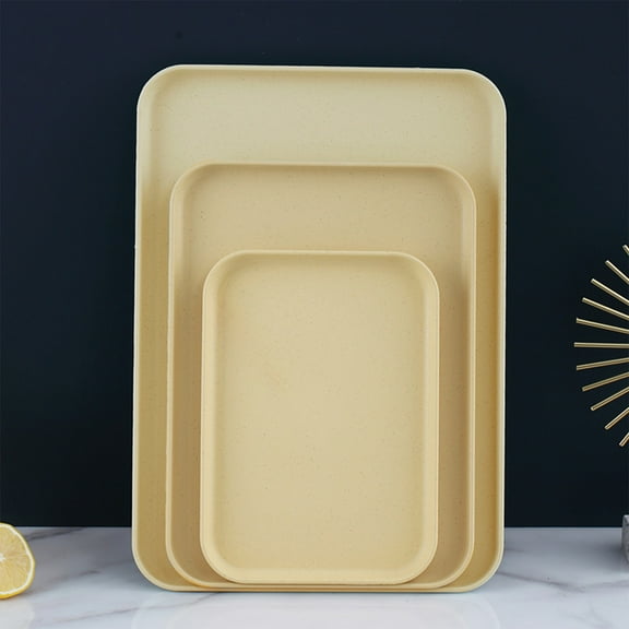3-Piece Rectangular Tray Set, Multi-functional Serving Platters for Tea and Snacks, Stylish Kitchen Serving Ware, Durable Household Trays (Yellow)