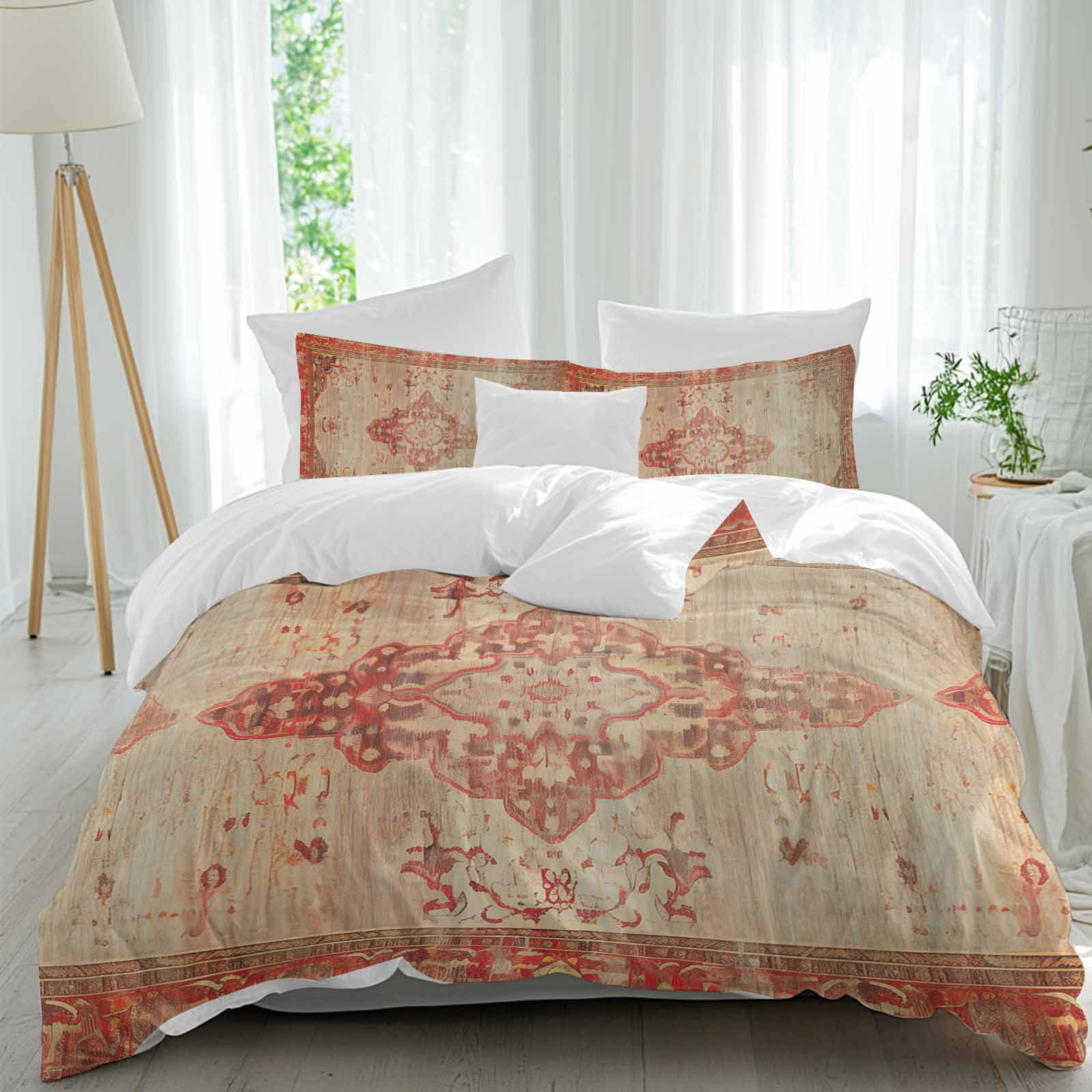 3 Piece Red Beige Duvet Cover Set Full Size,Microfiber Comforter/Quilt ...