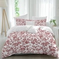 thumbnail image 1 of 3 Piece Red Boho Flower Duvet Cover Set Queen Size, Microfiber Comforter/Quilt Cover with Corner Ties and 2 Pillowcases, Vintage Paisley Farmhouse Pattern All Season Soft Bedding with Zipper Closure, 1 of 8