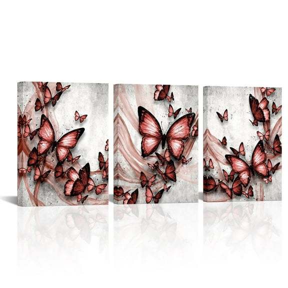 3 Piece Red Butterfly Canvas Wall Art for Bedroom Fantasy Painting Prints Wall Decor for Living Room Bathroom