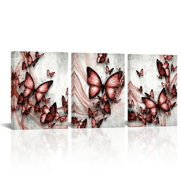 3 Piece Red Butterfly Canvas Wall Art for Bedroom Fantasy Painting Prints Wall Decor for Living Room Bathroom