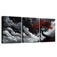 thumbnail image 1 of 3 Piece Red Maple Leaves Canvas Wall Art,Chinese Ink Wash Painting Poster Prints Black White Landscape Painting Wall Art Nature Floral Chinese Style Wall Decor for Living Room Bedroom, 1 of 5