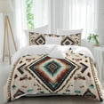 thumbnail image 1 of 3 Piece Red Teal Brown Boho Duvet Cover Set Twin Size, Microfiber Comforter/Quilt Cover with Corner Ties and 2 Pillowcases, Southwestern Abstract Geometric All Season Soft Bedding with Zipper Closure, 1 of 8