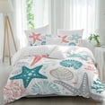 thumbnail image 1 of 3 Piece Red Teal Starfish Coastal Duvet Cover Set Twin Size,Microfiber Comforter/Quilt Cover with Corner Ties and 2 Pillowcases,Summer Beach Nautical Coral Sea All Season Bedding with Zipper Closure, 1 of 8