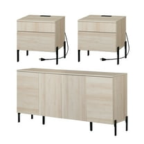 3-Piece Reeded Bedroom Set, Modern Minimalist Nightstand and Dresser Set, Oak Wooden Chest With Hidden Handles For Bedroom, Living Room