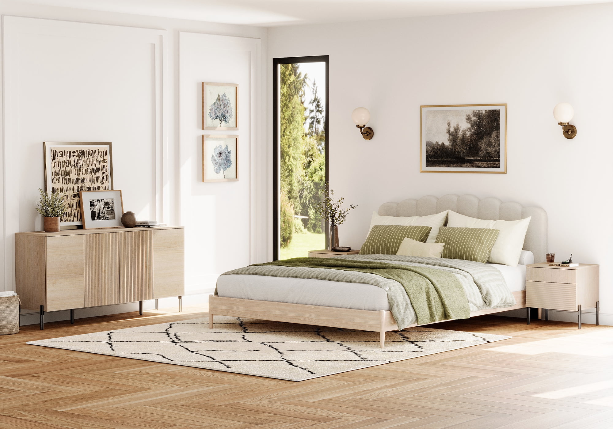 3-Piece Reeded Bedroom Set, Modern Minimalist Nightstand and Dresser Set, Oak Wooden Chest With Hidden Handles For Bedroom, Living Room