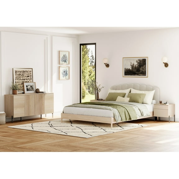 3-Piece Reeded Bedroom Set, Modern Minimalist Nightstand and Dresser Set, Oak Wooden Chest With Hidden Handles For Bedroom, Living Room