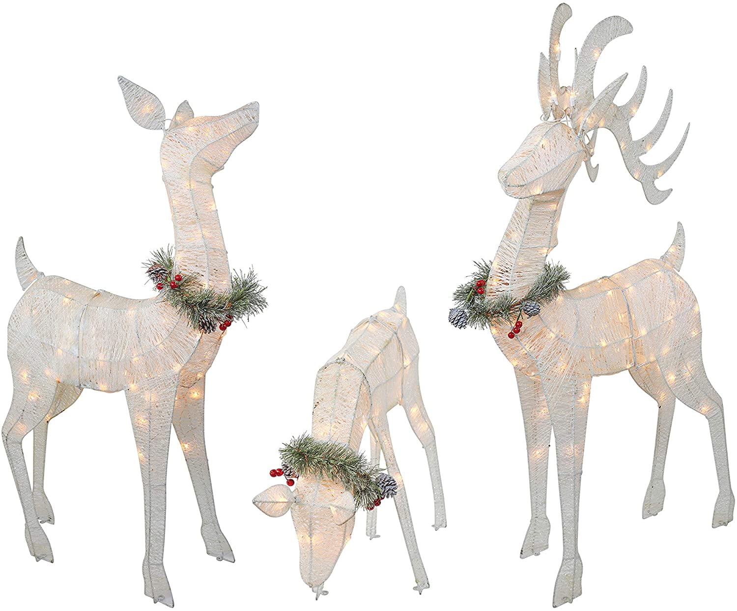 3-Piece Iridescent Reindeer Family - Lighted Deer Set - 210 Lights 52 Buck  44 Doe 28 Fawn - Large Deer Family for Indoor or Outdoor Christmas