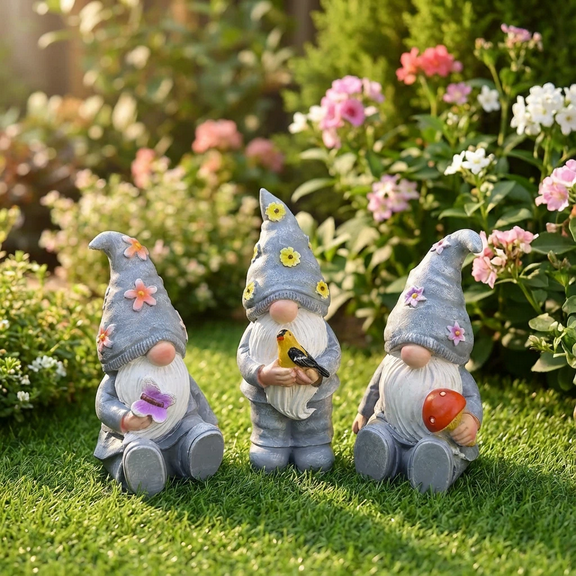 3-Piece Resin Gnome Figurine Set - Colorful Garden & Home Decor for Indoor/Outdoor Use