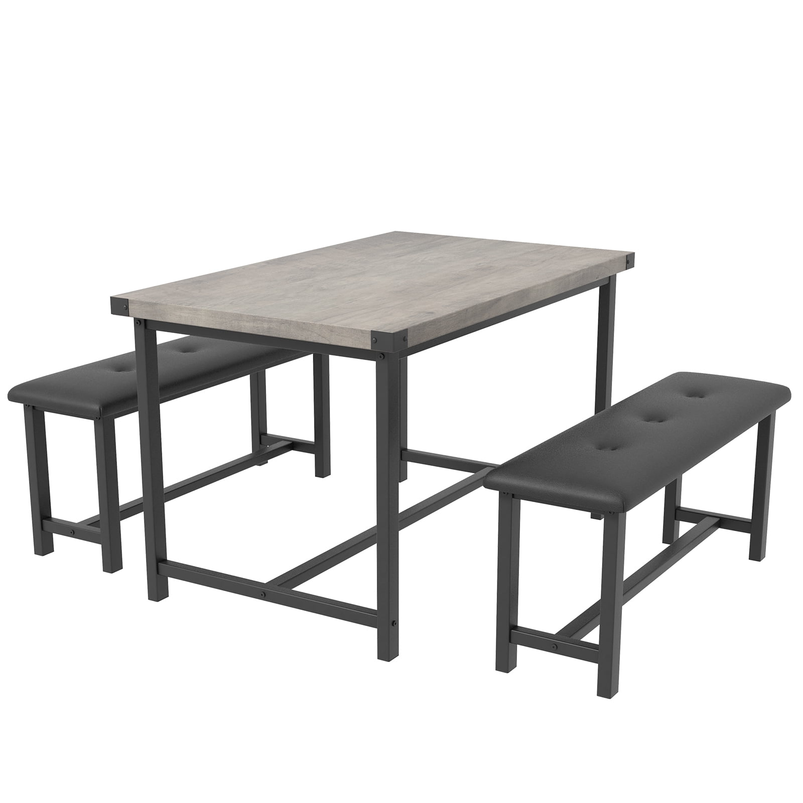 3-Piece Retro Gray Kitchen Table with Upholstered Benches, Compact ...