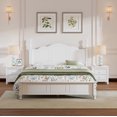 thumbnail image 1 of 3-Piece Retro Queen Platform Bed with 2 Nightstands, Modern Wooden Bed Frame with Slat Support, Upholstered Bed without Box Spring Needed, White, 1 of 9