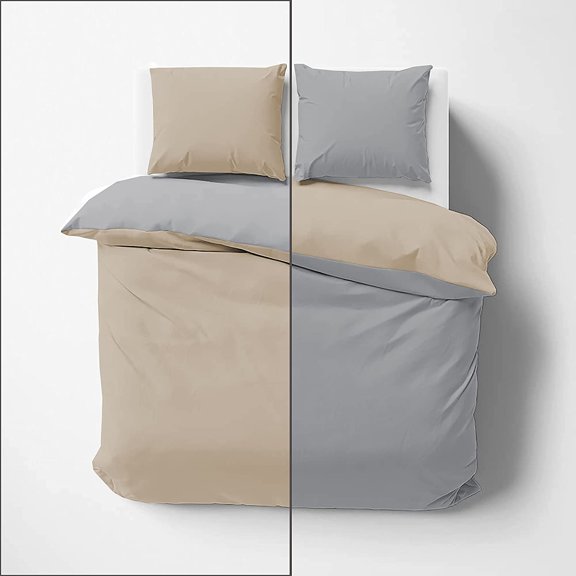 3 Piece Reversible Duvet Cover Set, 400 Thread Count Quilt Comforter Case, Extra Soft and Luxury, Easy Care, Super King Plus Size - Light Gray & Taupe Solid.