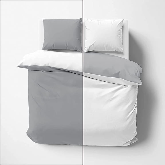 3 Piece Reversible Duvet Cover Set, 400 Thread Count Quilt Comforter Case, Extra Soft and Luxury, Easy Care, Super King Plus Size - Light Gray & White Solid.