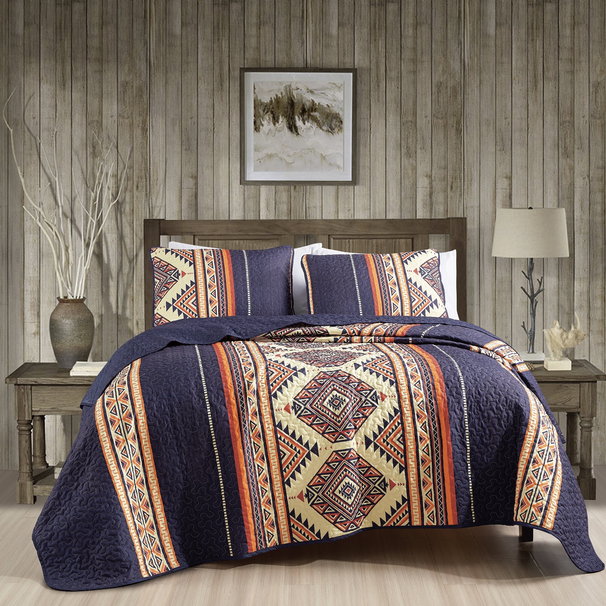 3-Piece Reversible Printed Microfiber Bedspread Set – Cozy, Soft & Lightweight Luxury Feel All-Season Bedding, Includes 1 Bedspread & 2 Shams, Queen