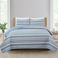 thumbnail image 1 of 3 Piece Reversible Quilt Set with Shams | All-Season Soft & Lightweight Bedspread with Modern Striped Pattern | Elise Collection (Full/Queen, Blue/Grey), 1 of 7