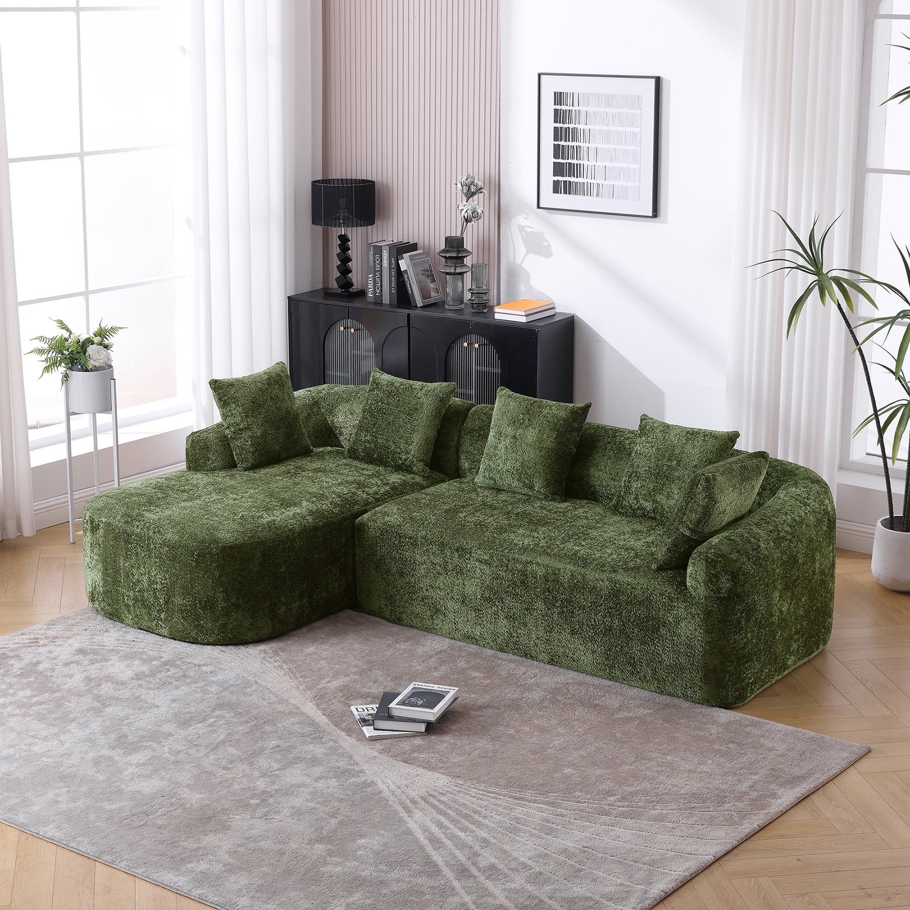 Oversized 2-Piece Cloud Sectional Sofa — Fluffy Corduroy, Chaise Lounge, No Assembly