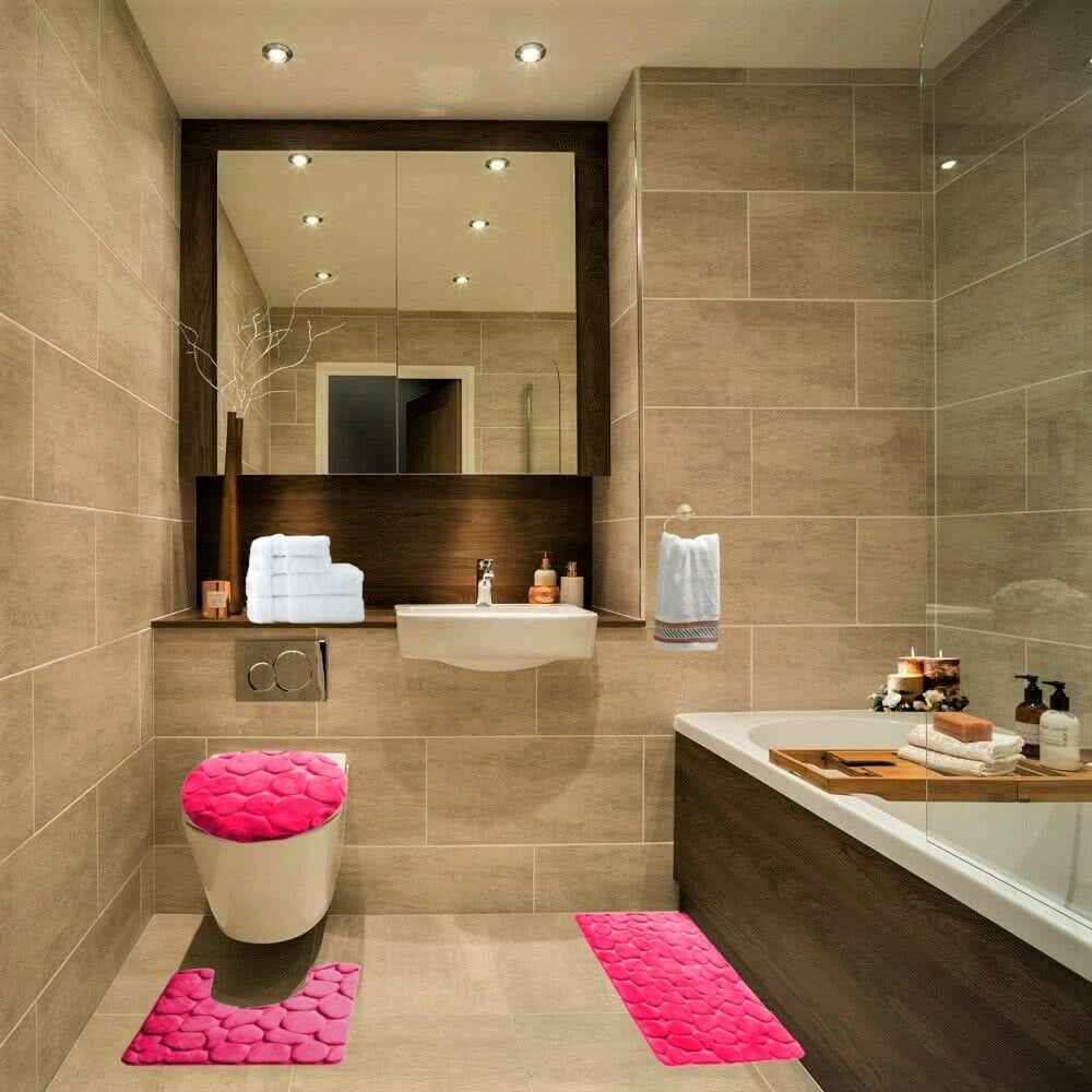 Minimalist Geometric Bath Mat, Pink and Gold Brown Modern Bath Rug, Minimal  Stylish Shower Mat, Elegant Bathroom Decor 