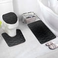 thumbnail image 1 of 3 Piece Rock Memory Foam Bathroom Mat Set Flannel Embossed Rug Mat Toilet Lid Cover 19 Seat Cushion,Black,Polyester, 1 of 4
