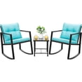thumbnail image 1 of 3 Piece Rocking Bistro Set Wicker Patio Outdoor Furniture Porch Chairs Conversation Sets with Glass Coffee Table (Blue), 1 of 15