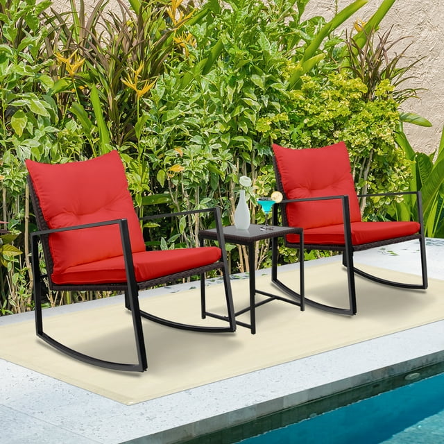 Walmart 3Piece Rocking Bistro Patio Set with Wicker Chairs, Glass