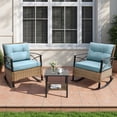 thumbnail image 1 of 3 Piece Rocking Bistro Table Set, Steel Top Table W/ 2 Rocking Chairs Padded Seat, PE Rattan Bistro Set of 3, All-Weather Conversation Set for Outdoor Patio Poolside, Balcony - Blue, 1 of 8